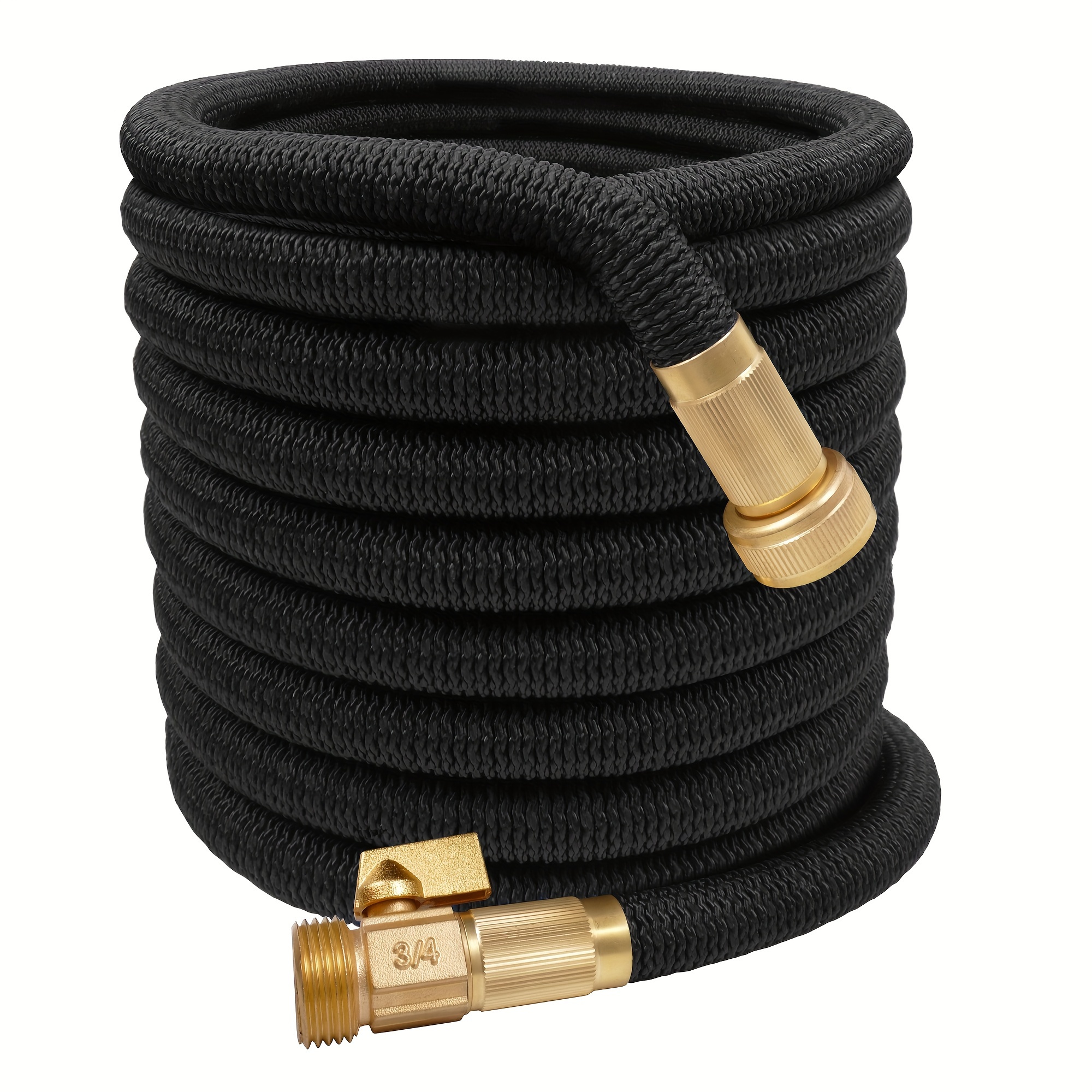 

25/75/100ft Expandable Garden Hose With 4-layer Latex Core, 3/4" Solid Brass Fittings, 3300d Polyester Cover, Lightweight & Design For Gardening, Car Washing, And Outdoor Use (no Nozzle)