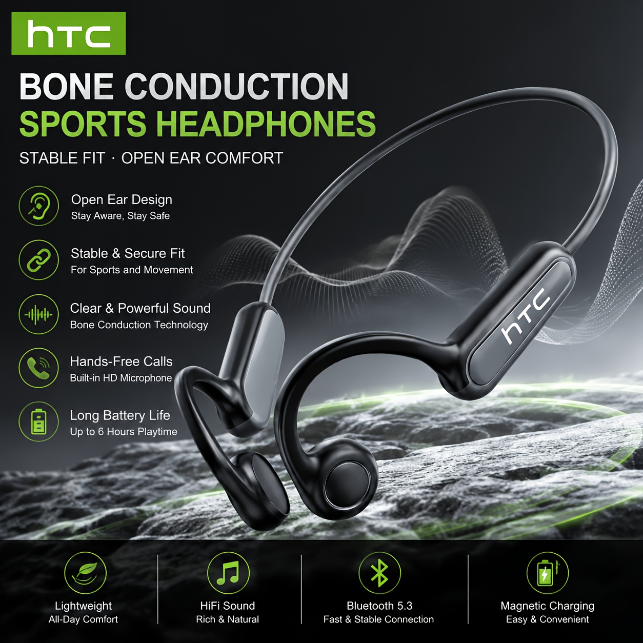 htc ne66 wireless 5 4 bone conduction earbuds open end earbuds wireless earbuds sports earbuds stable connection low latency wireless sports gaming music call earbuds suitable for cycling sports fitness and exercise