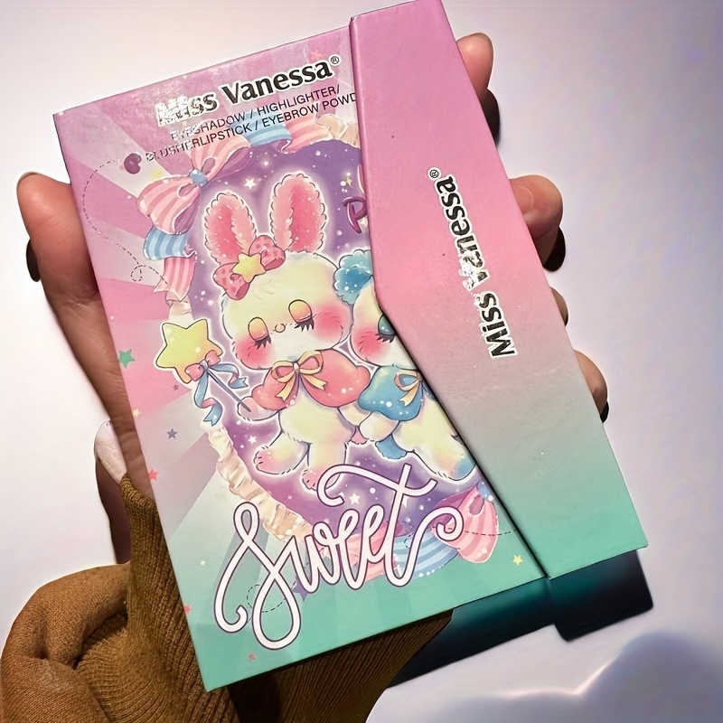 elf bunny f7004  color multi purpose makeup palette with shimmery matte eyeshadow blush and lipstick stage performance kit for girls     and brush