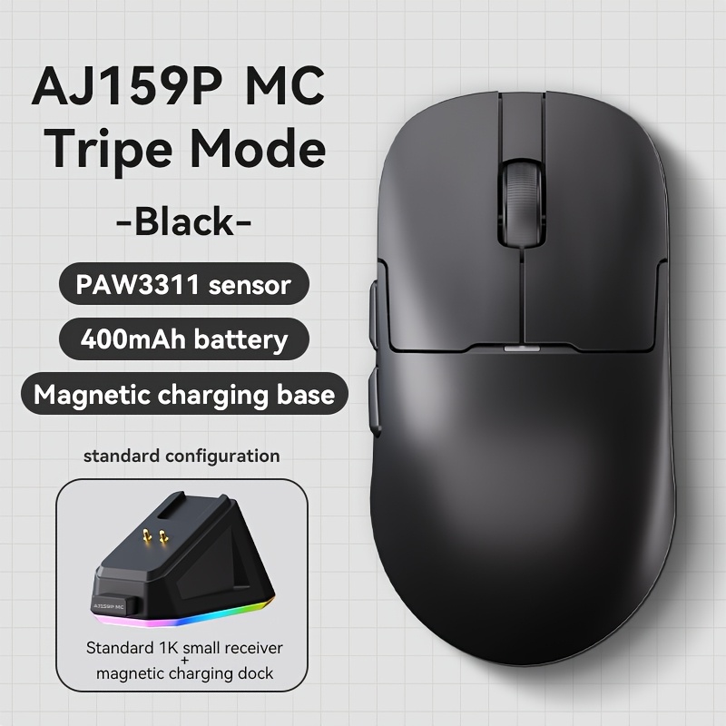 Ajazz Aj159/aj159p Mc Wireless Gaming Mouse Features A Paw3311 Sensor, Weighs As Light As 56 Grams, Adjustable Up To 12000 Dpi, 1khz Rate, Ergonomic Connection, Usb Type-c Charging