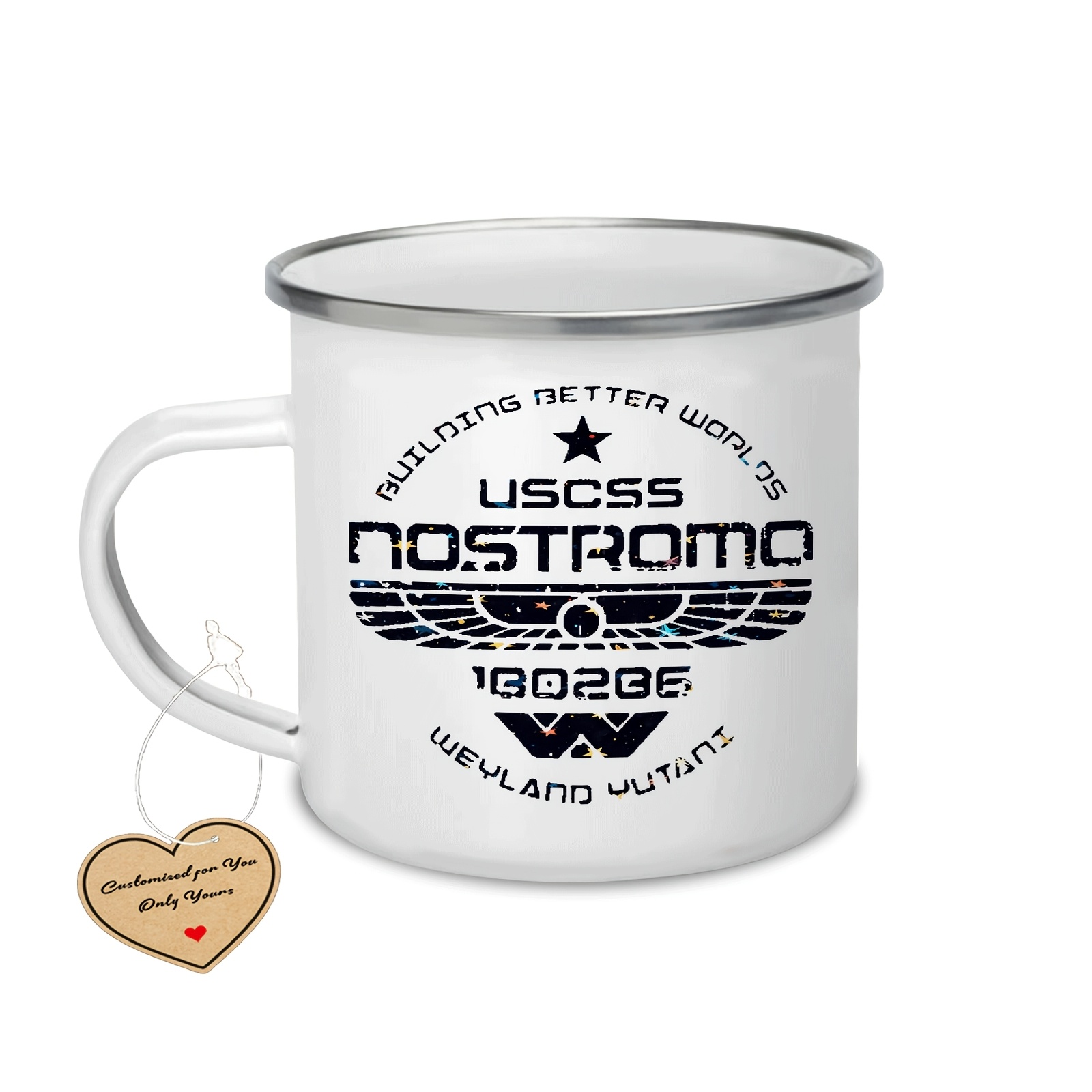 TEMU 1pc Nostromo Themed Enamel Coffee Mug - Insulated Suitable For Camping, Restaurants & Gifts, Multipurpose Cup With Nostromo For, Office, For ,