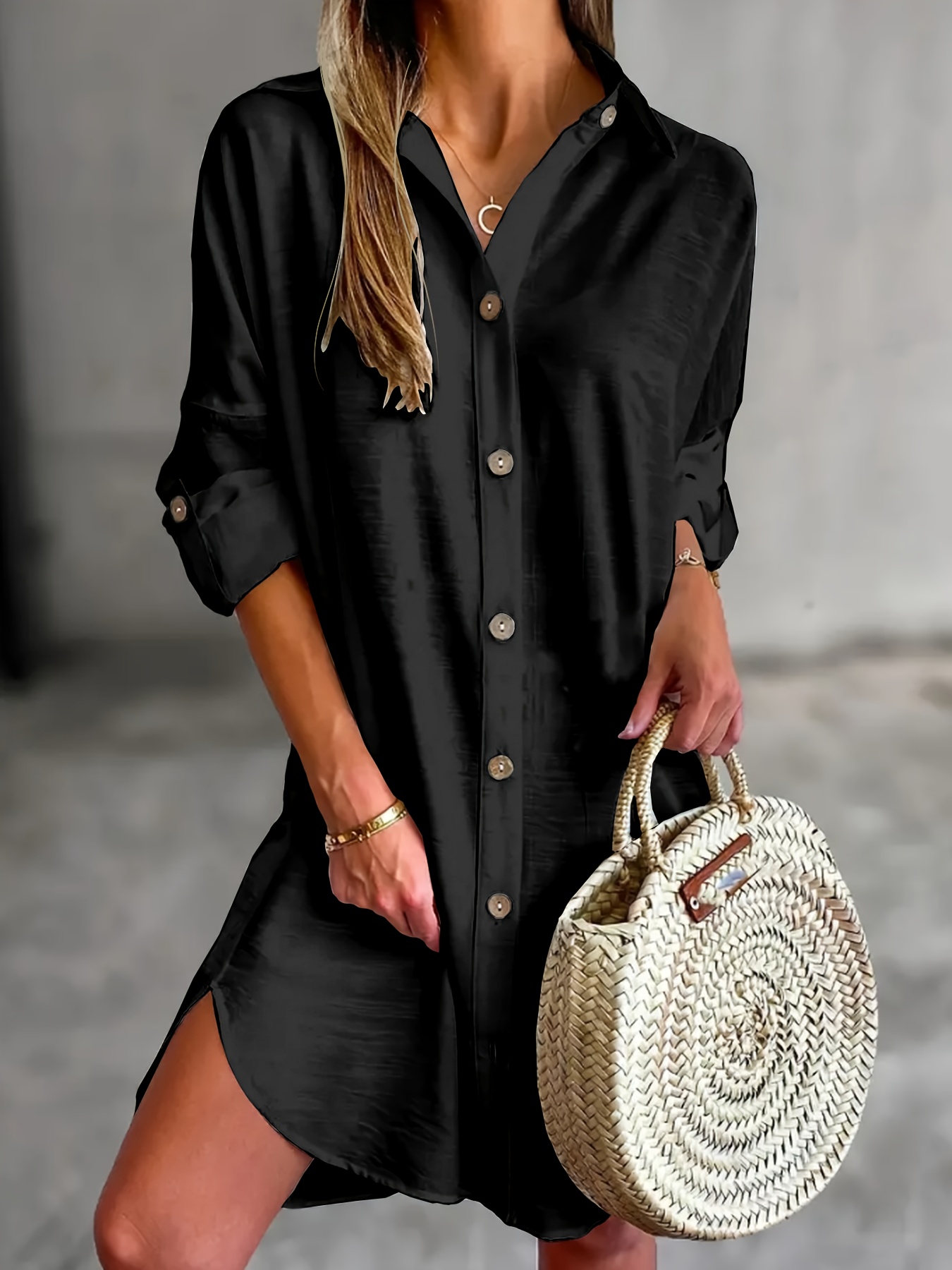 Chic Women's Long Sleeve Button-Up Shirt Dress