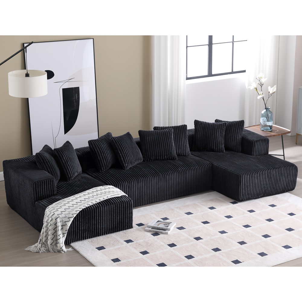 131'' Modular Sectional Couch, U-shaped Sofa, Chaise Lounge, Striped Fabric, Upholstered 4 Seater Couch for Living Room, Bedroom, Free Combination Sofa (Corduroy), Gray