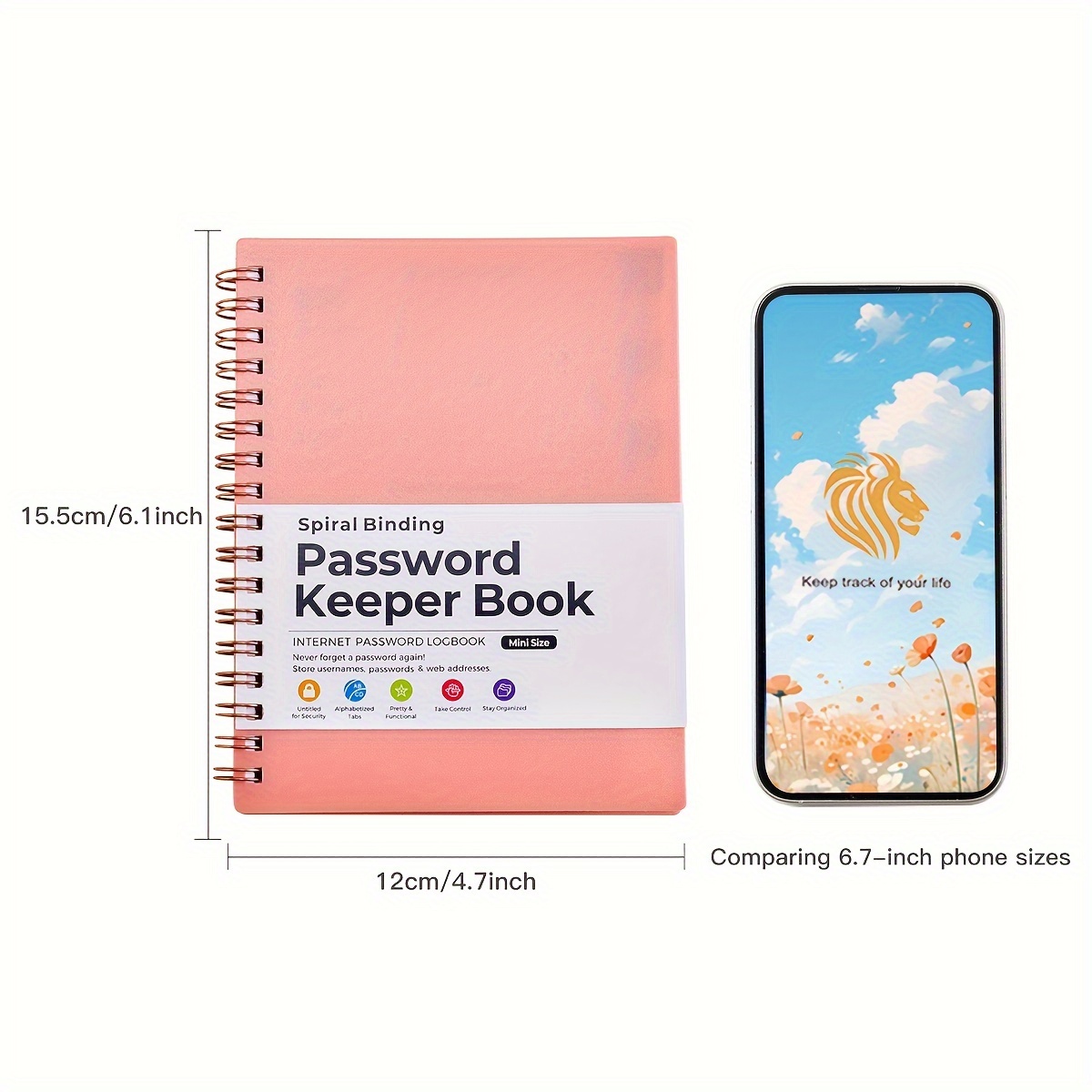 1 pezzo Agenda con quaderno per password con rilegatura a spirale, piccolo  diario tascabile per mantenimento della password, per salvare accessi a  siti Web e computer, nome utente