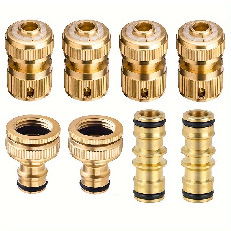 

8pcs, Brass Garden Hose Tap Connector Kit For Join Garden Hose Pipe Tube, 2 Double Male Connector,4 Hose 1/2" End Quick Connect, 2 Hose Tap Connector