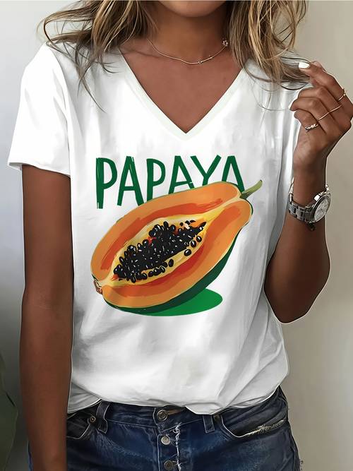 item picture ladies papaya v neck t shirt easy layering top for weekend look