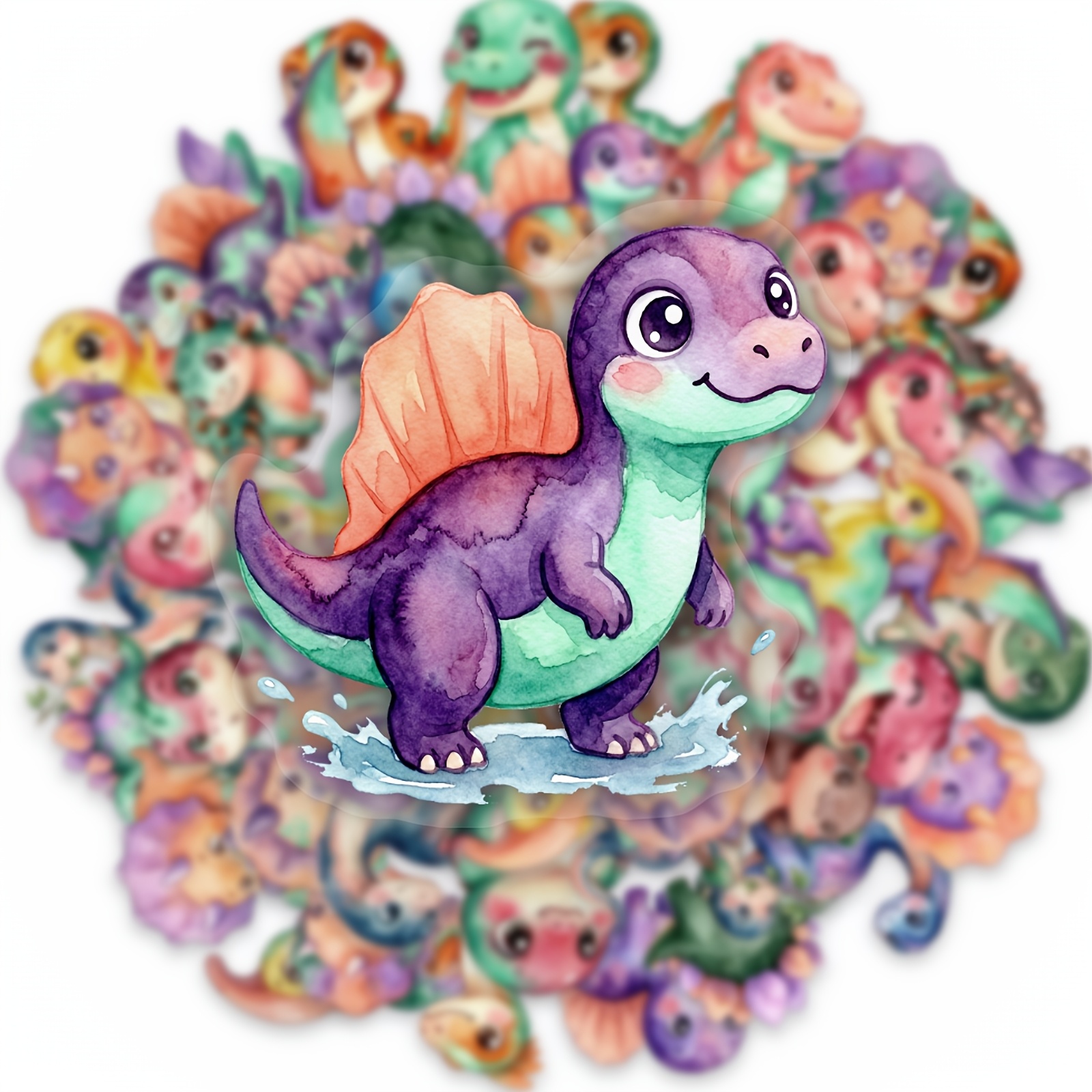 TEMU 50pcs Stickers Dinosaures Aquarelle PET Transparents, Autocollants Décoratifs sur le Thème des Animaux Préhistoriques, Parfaits pour Décorer