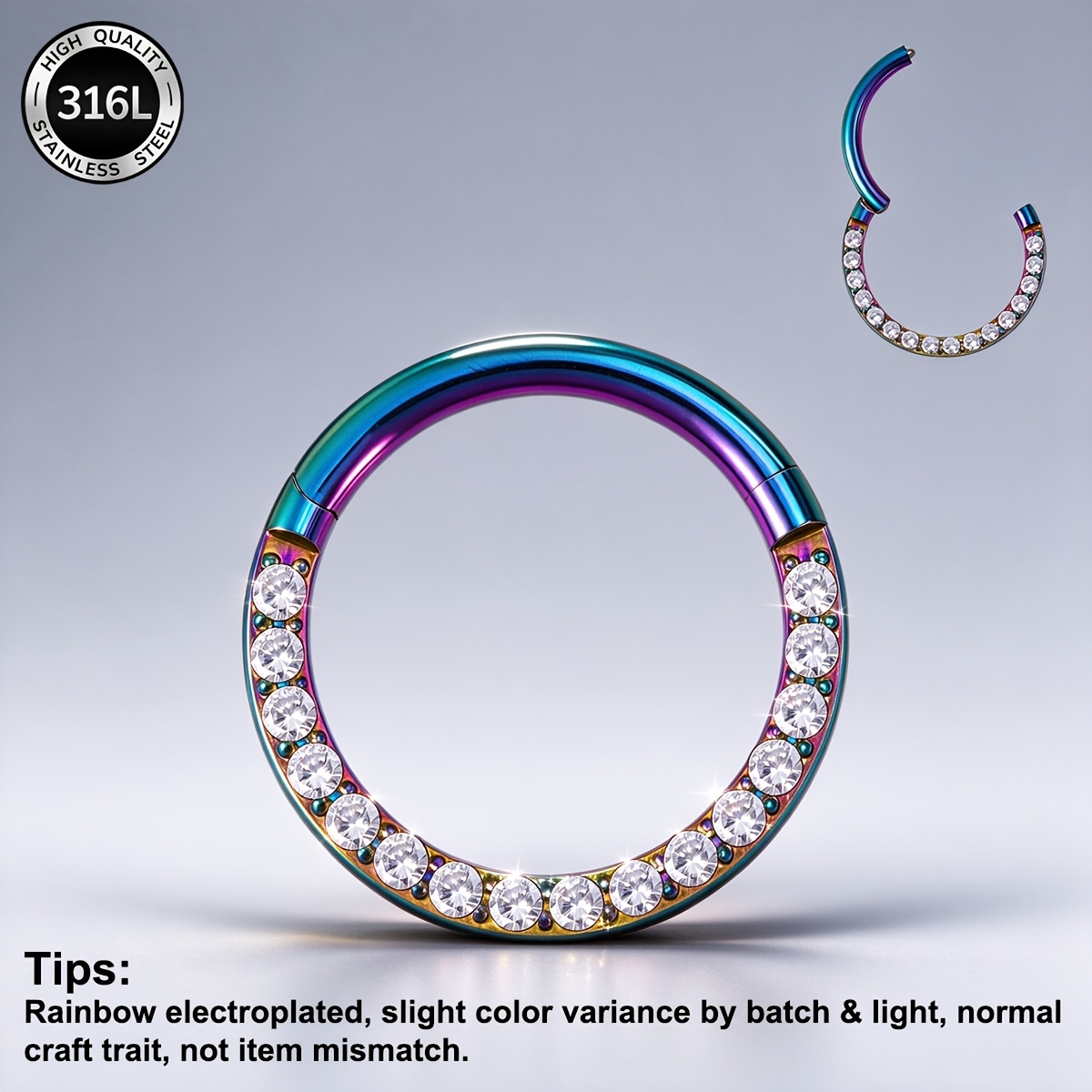 316L Stainless Steel Hinged Segment Septum Piercing Ring