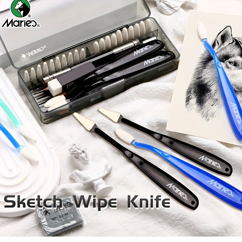 

Marie's 23pcs Art Sketching Set With Wipe Knife, Blending Brushes & Smearing Tool - , Plastic Handles In Blue/black - Drawing, Painting, Charcoal & Mixing - Ideal For Students, Adults & Artists