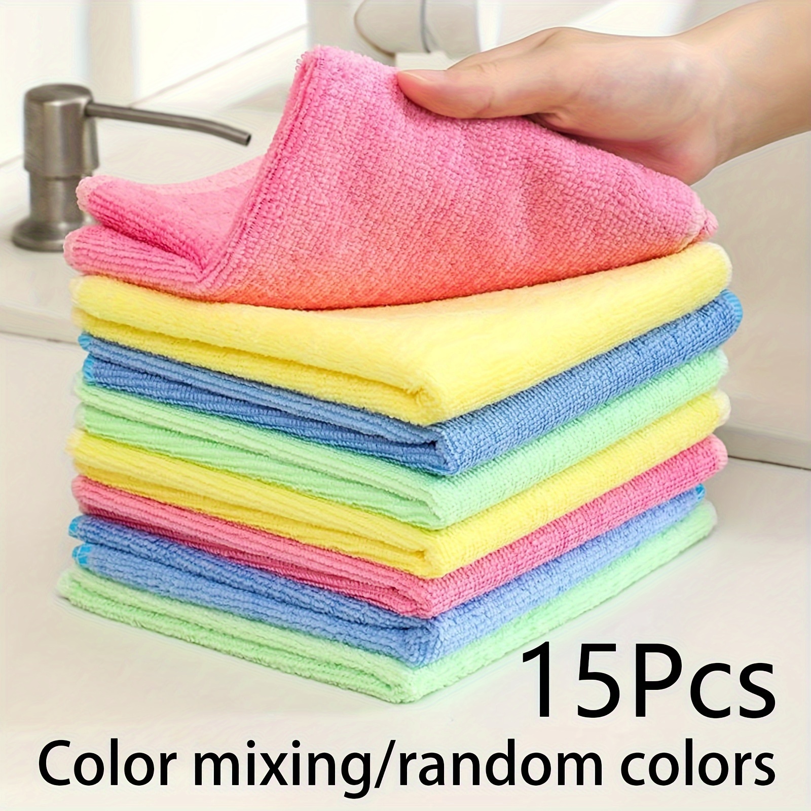 Image of 5/10/15pcs Random Color, Kitchen Cloths, Reusable Cleaning Cloths, Oil-free Dishwashing Cloths, Cleaning Towels, Household Cloths, Kitchen
