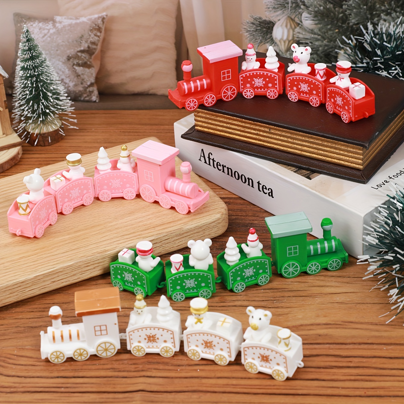 

Classic Christmas Train Set - Plastic Holiday Miniature Village Decorations, No Batteries Or Electricity Required, Featherless, Seasonal Display