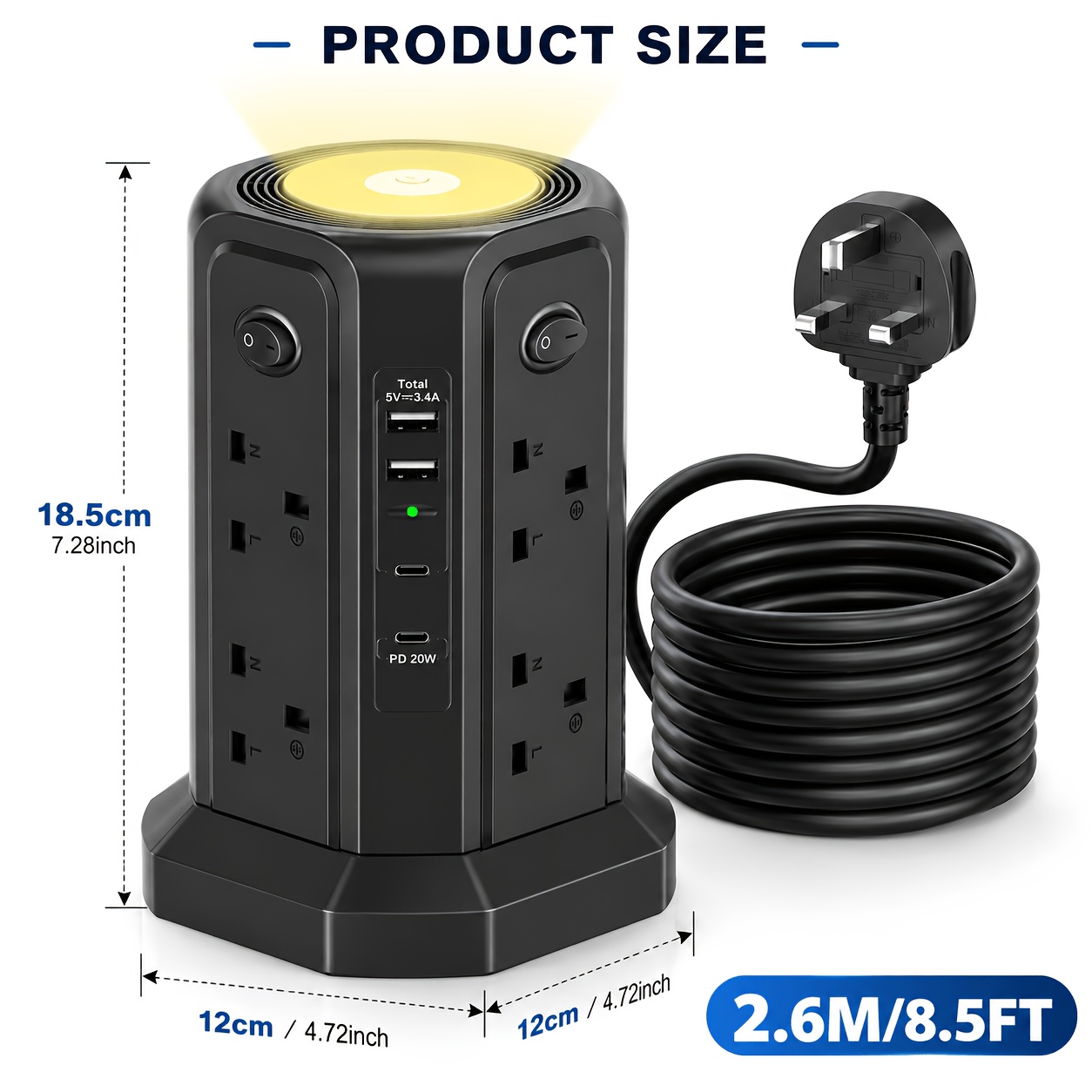 Tower Extension with USB Slots & Night Light