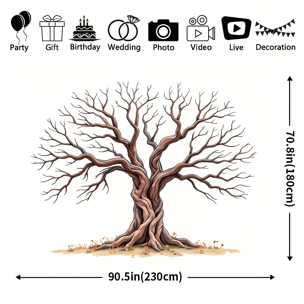 TEMU 1pc Vibrant Tree Of Life Watercolor Art Print - Polyester, Four-season Background Cloth For Posters, Photography, Holiday Party Decorations,