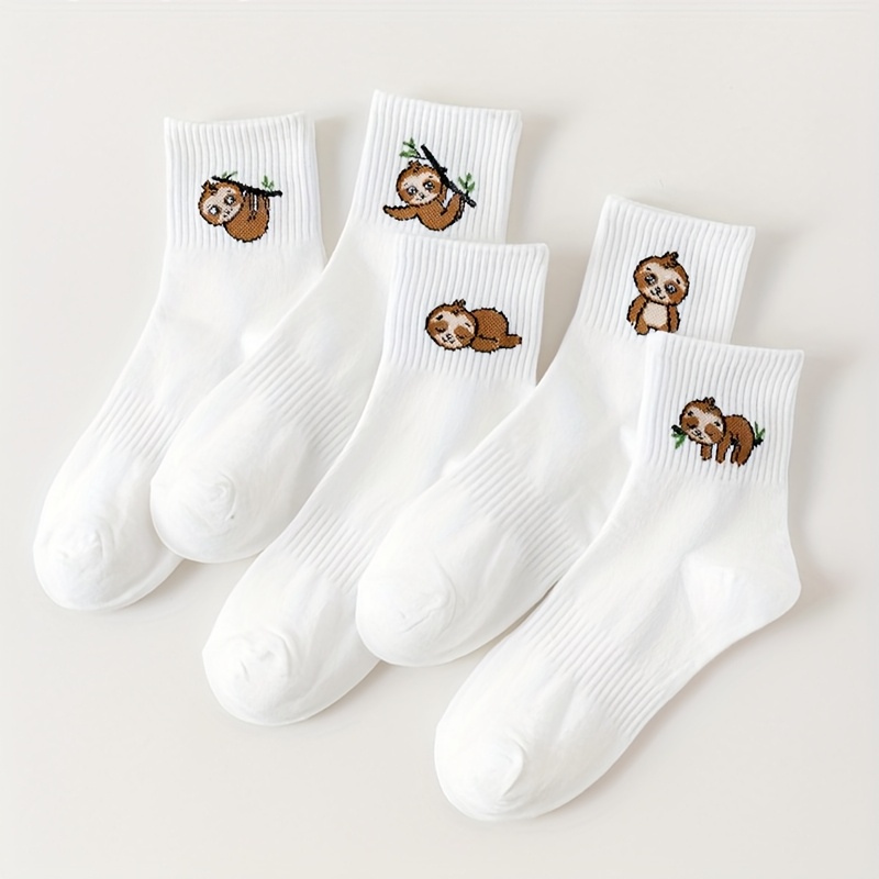 5-pair Set Of Cute Sloth-patterned Women's Ankle Socks, Featuring A Unique, Fashionable, Comfortable, Trendy, And Versatile Design