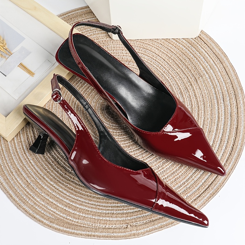 tacones  s para mujer, sandalias de   con bloque de color  , zapatos   versátiles de punta cerrada y puntiaguda para    , tacón kitten con correa trasera de   y diseño de espalda  , zapatos de mujer