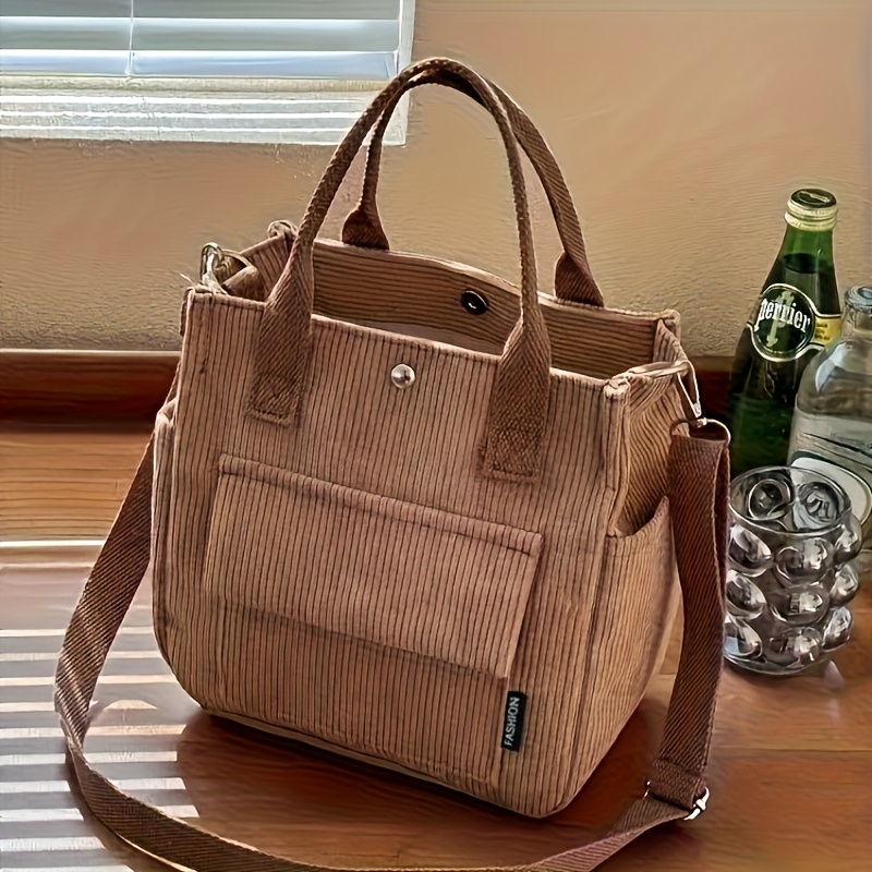 TEMU Women's Shoulder Bag, Corduroy Material, Korean Style, Multi-pocket, 3d Handbag, Women', Handheld Or Crossbody, Easy And Versatile Shoulder Bag