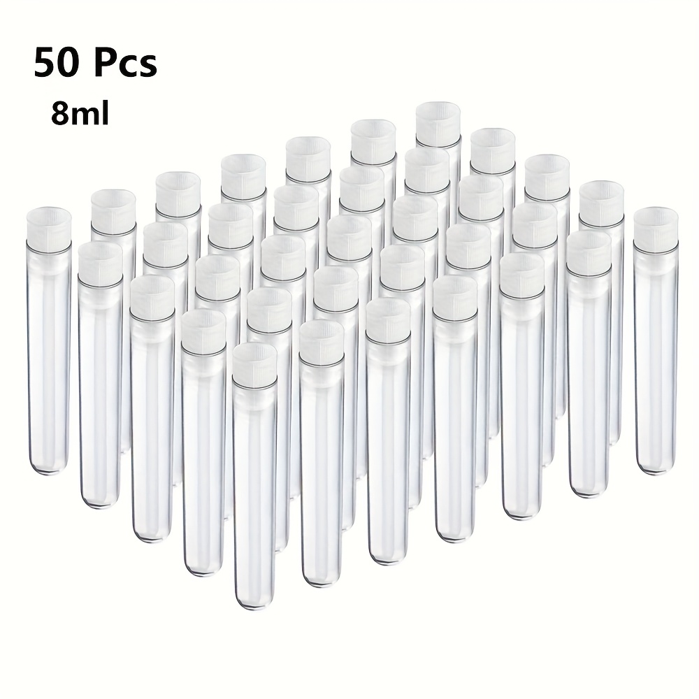 50pcs 12x100mm (8ml) Clear Plastic Test Tubes With Caps For Scientific Experiments, Halloween, Christmas, Scientific Themed Birthday Party Supplies, Decorate The House