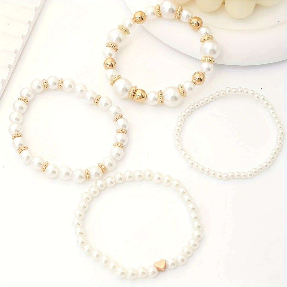 4pcs Elegant Love Heart Shaped Round Bracelet Set Suitable For Women To Attend Parties, Banquet Decorations, Anniversary And Mother's Day Gifts