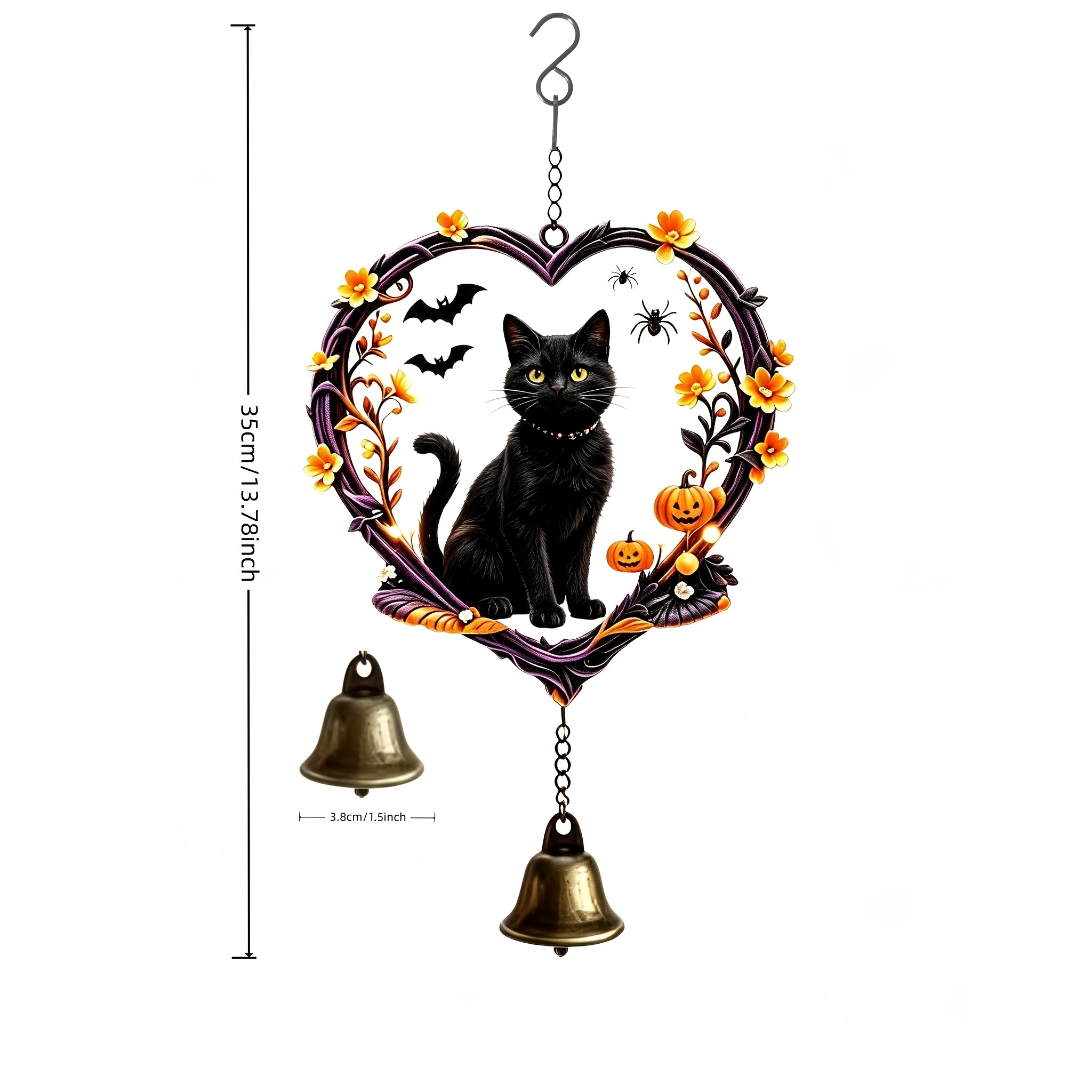 TEMU Ciondolo per campanellino eolico a forma di cuore intagliato con fiori e di Halloween, per davanzali interni, balconi e cortili esterni, in rame