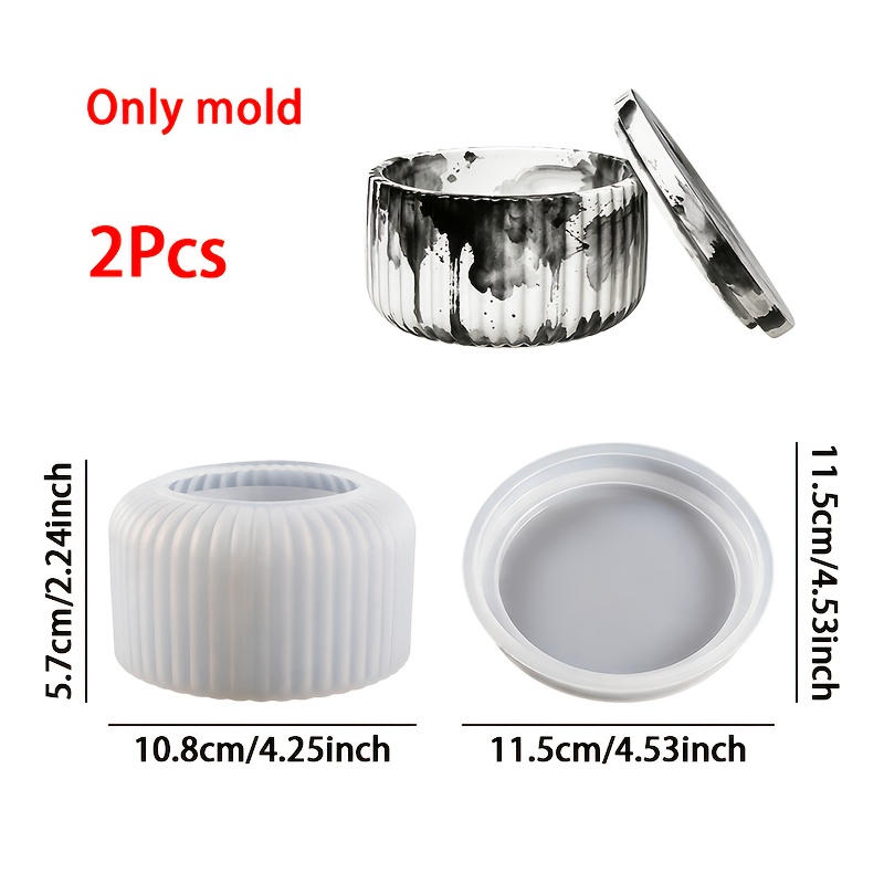 TEMU Resin Silicone Mold - 2pcs Set With Lid, Silicone Mold For Candle Holders, Epoxy Resin Round Silicone Casting Mold Jars, Silicone Mold Vase