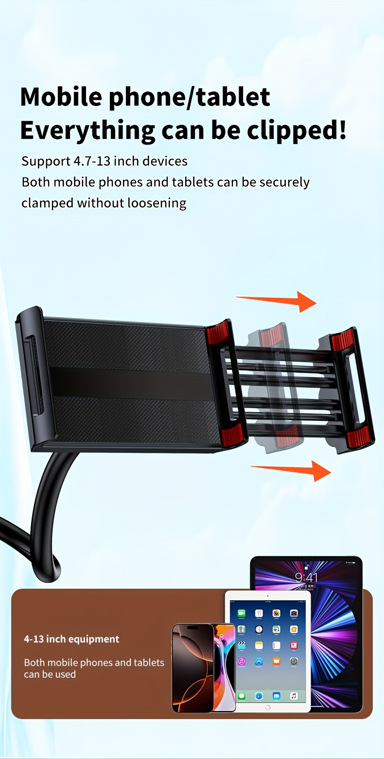 Support universel rotatif à 360 degrés de haute qualité pour tablette et téléphone avec base spirale réglable, support flexible pour utilisation sur bureau et lit - Appareil mains libres compatible avec téléphones et tablettes, idéal pour la maison et la voiture