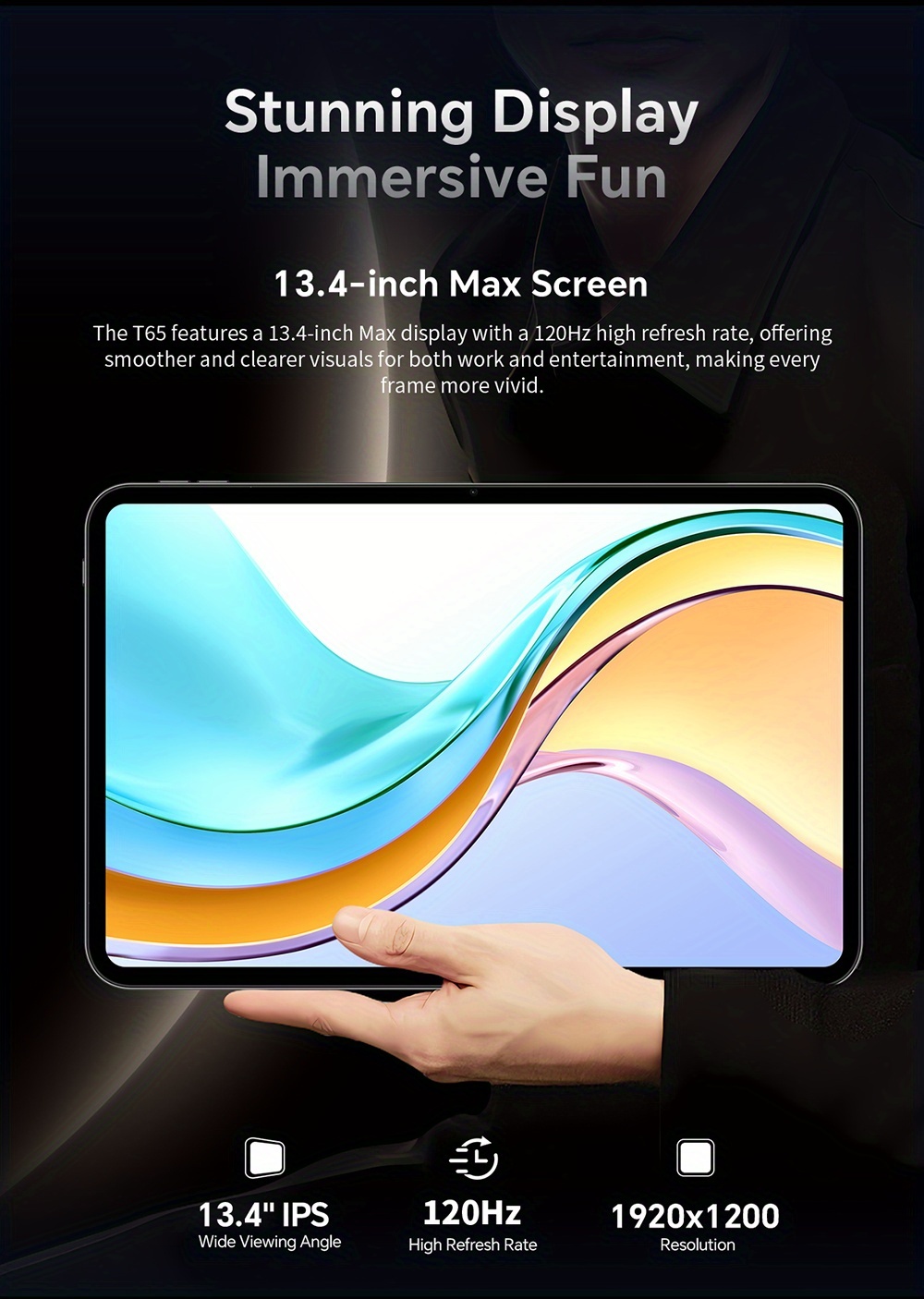 TECLAST T65 Tablet 13.4'' Inch, Top Gaming 120Hz Tablet Unisoc T7280 Octa-Core 2.2Ghz CPU, Android 16 Max 20GB(8+12) RAM 128GB ROM Opslag Ondersteuning 4TB TF Kaart Uitbreiding, TDDI FHD 1920×1200 Groot Display Pad, Dual SIM 4G LTE + 5G WIFI, Tablet, Pad