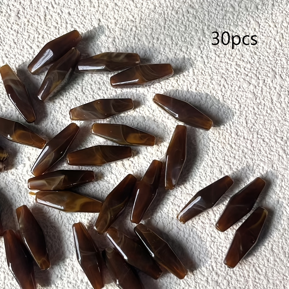 TEMU 30pcs Coffee-colored 24x8mm Rhombus-shaped Beads Jewelry Creative Jewelry Making Additions, Handicraft Jewelry And Bracelet Design Decorative
