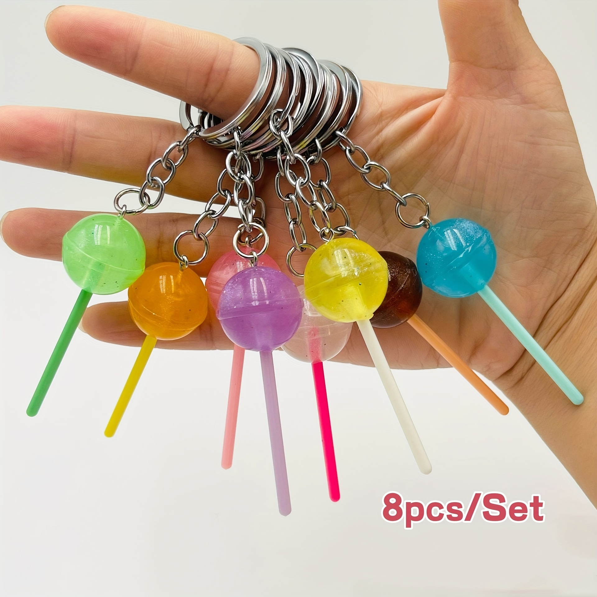 

8pcs/set Simulation Lollipop Keychain Candy Color Glow-in-the-dark Resin Key Chain Ring Bag Backpack Charm Car Key Pendant Friends Gift