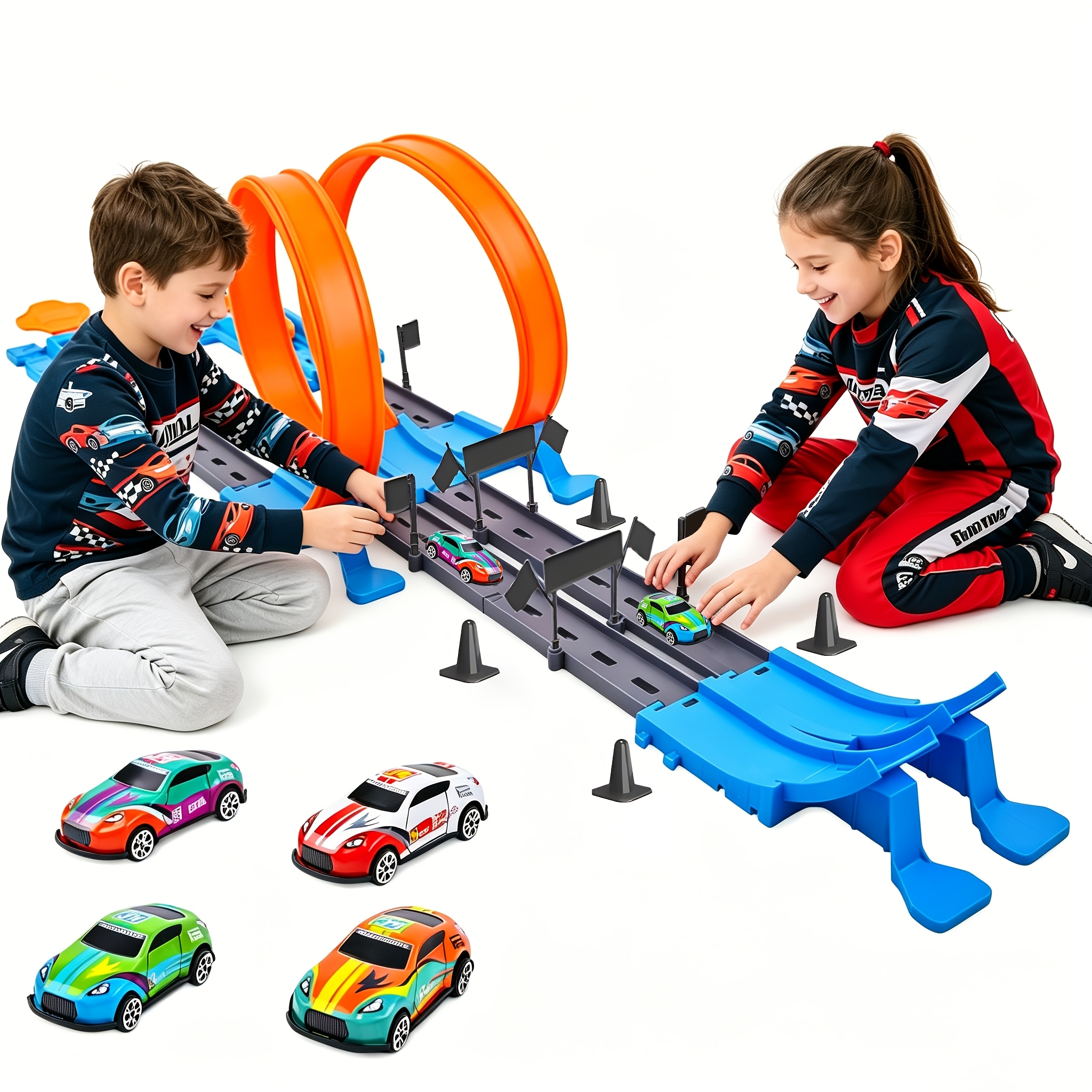 42pcs Set With Loop-the-loop Track For Kids; Accessories Assorted Colors