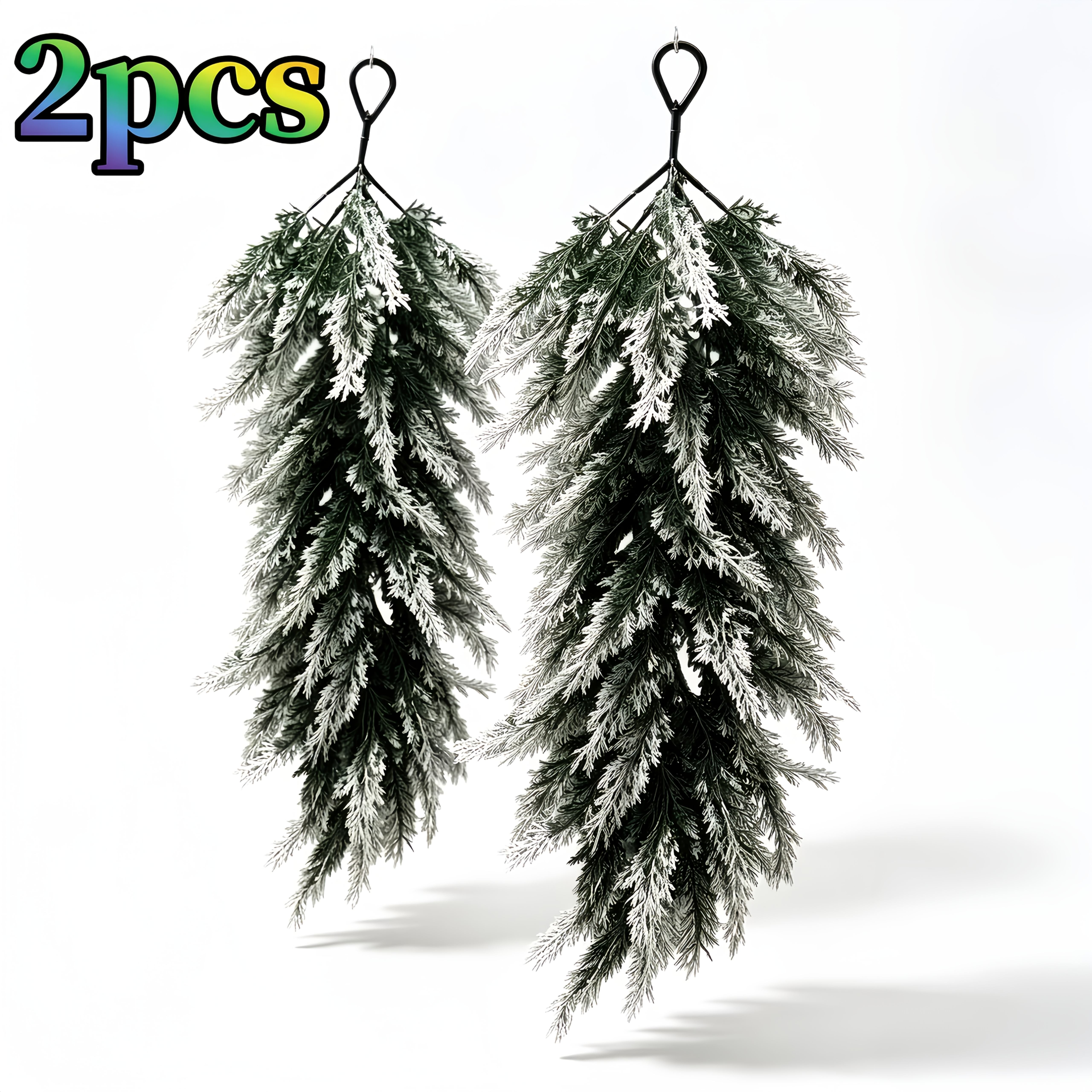 TEMU 2pcs Artificial White And - Hanging Greenery With Snow-covered Branches, Restoring The Texture Of A Winter Christmas . Features Built-in Hanging