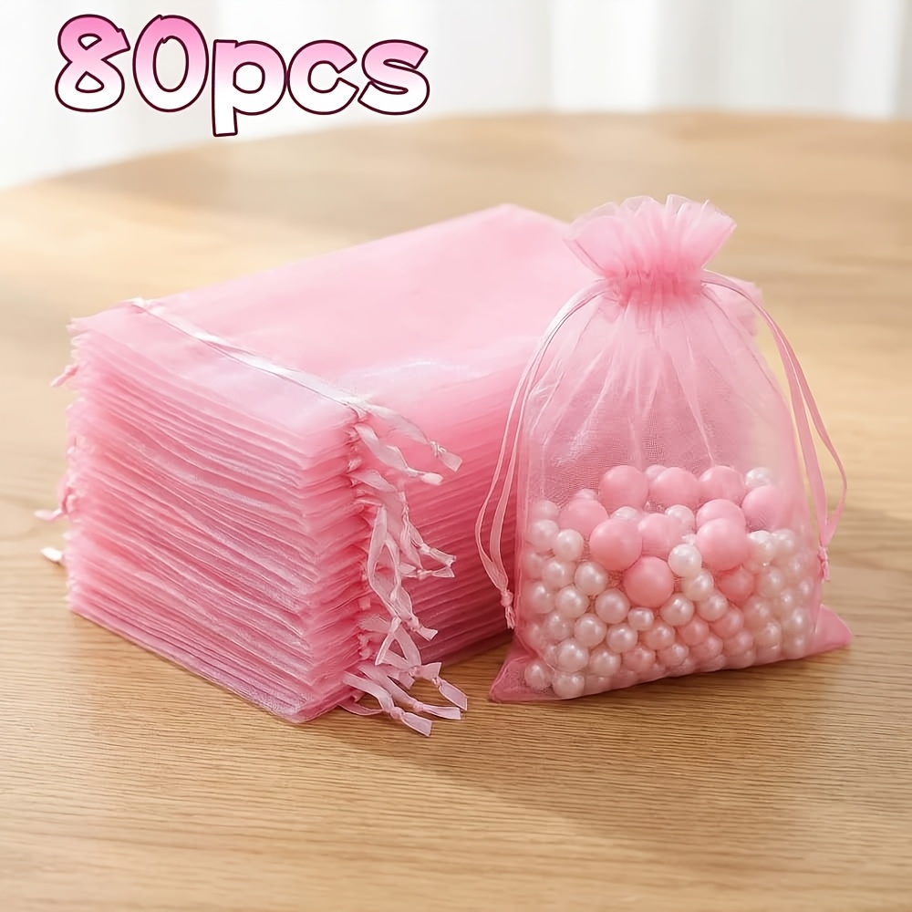 TEMU 80/160 piezas de bolsas de regalo de organza con cordón de 9*12 cm (3.54in*4.72in) en colores surtidos, adecuadas para , bautizos, graduaciones,