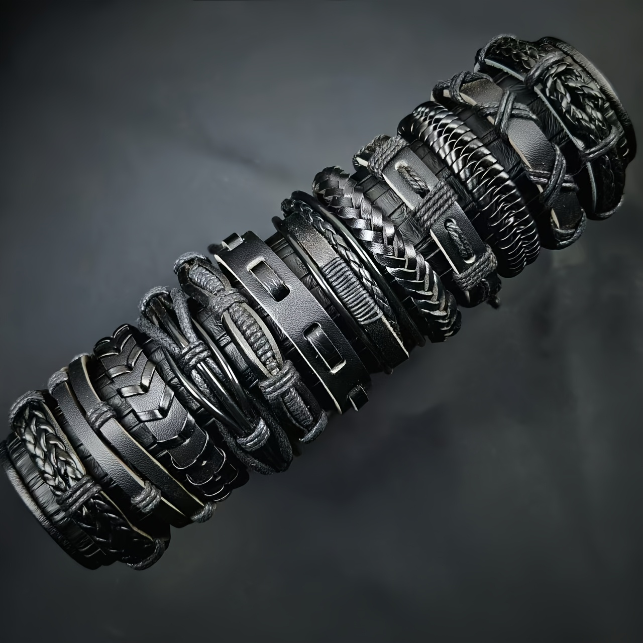 Image of 12pcs Faux Leather Bracelets In Black And Brown, Suitable For Men And Women To Wear . Ethnic Style, Adjustable Size And Pull-out. For , As Well As A Surprise For Festivals