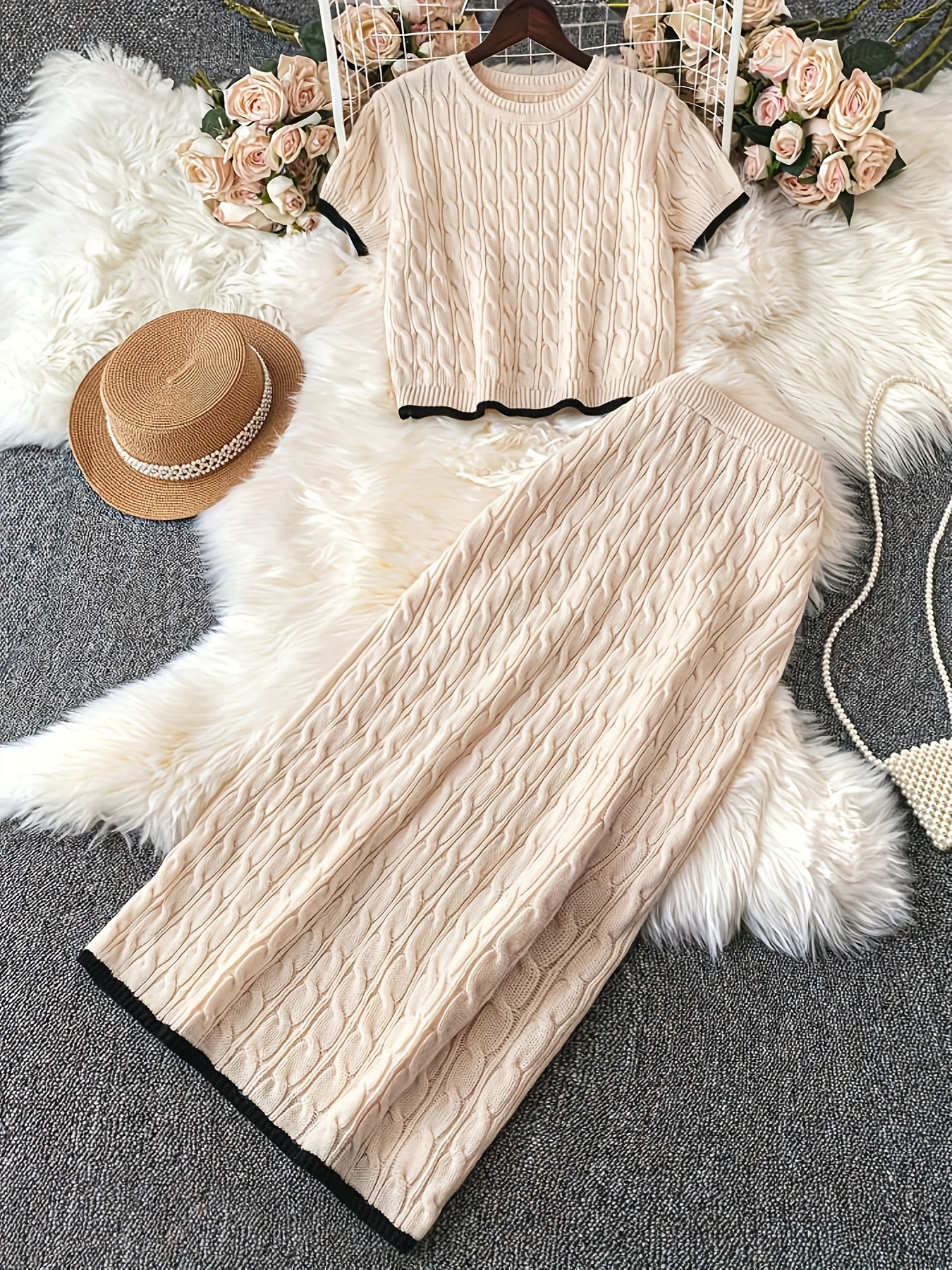 womens color short sleeve knitted top knitted skirt Temu Philippines