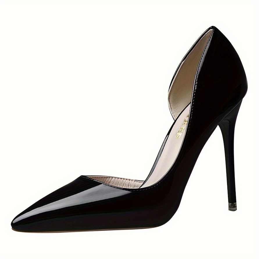womens elegant pointed toe high heels fashion pu leather patent pumps sexy stiletto side cut out design dress shoes 0