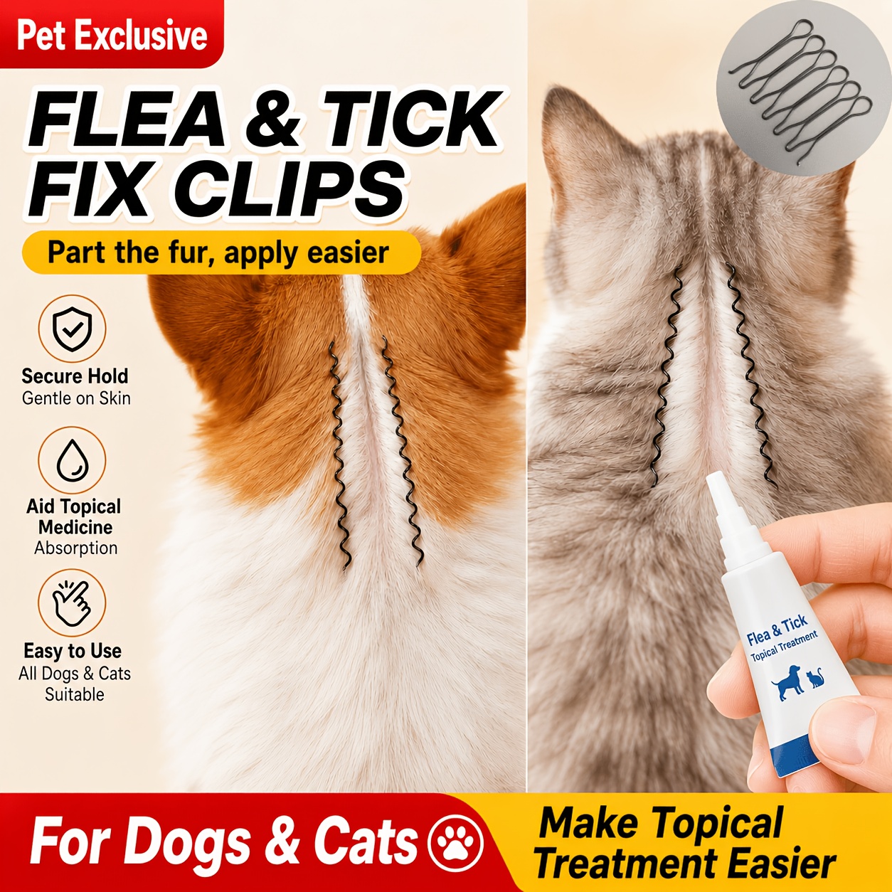 TEMU 2pcs Pet Deworming Medication Application Clips, Pet Hair Parting Clips, Tools For Assisting With External Deworming Medication Application On