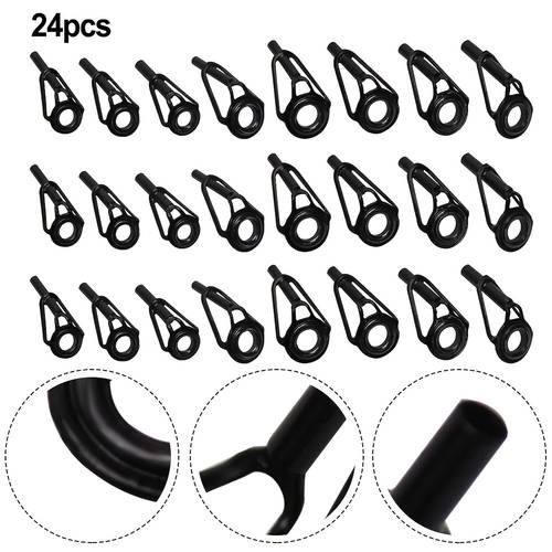 24pcs fishing rod tip repair kit compatible for lure fish rods heavy duty ceramic high carbon steel guides with multi size 8 types rod tips install repair kit for freshwater saltwater fishing 24 guides tips