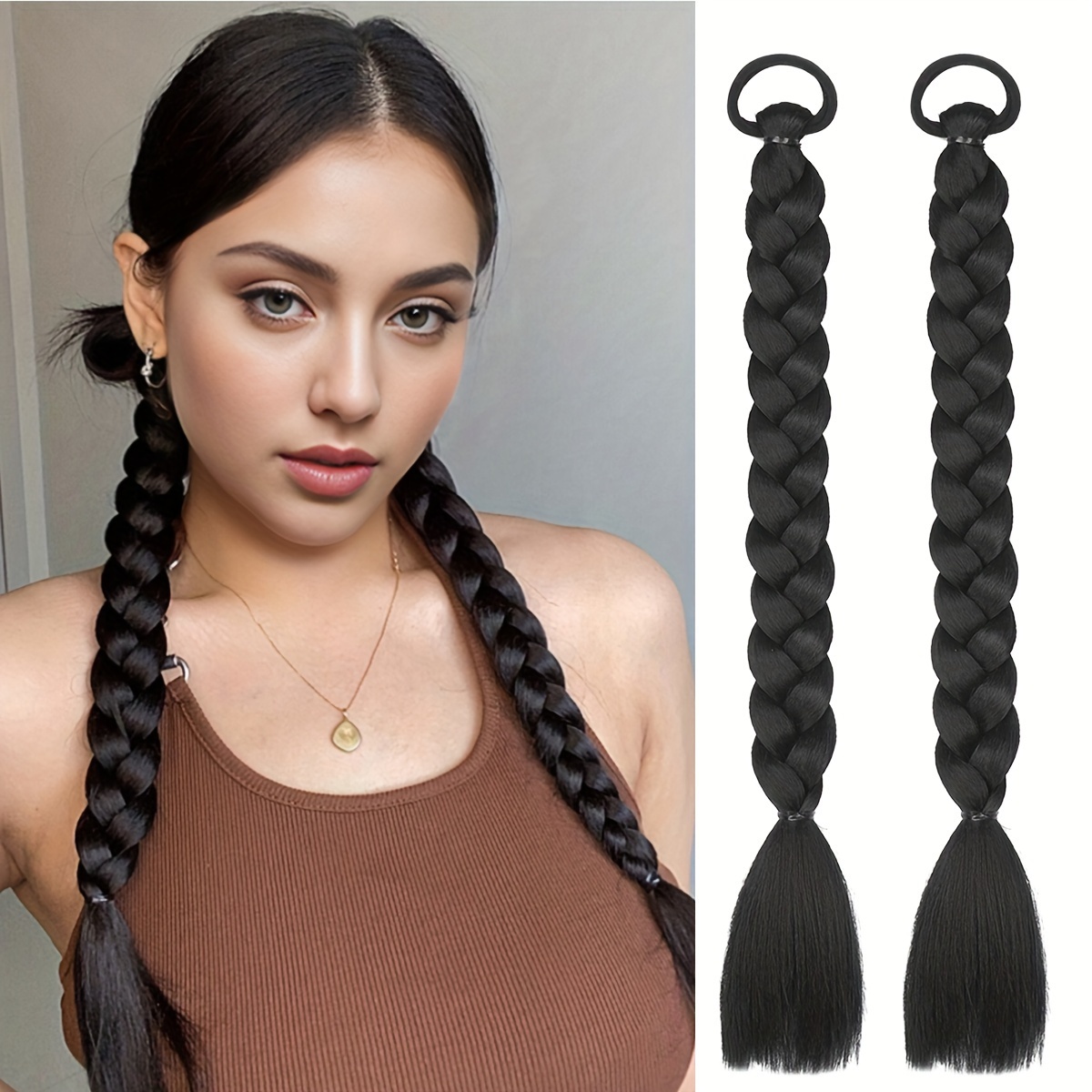 TEMU 16 Inch Pack Of 2 Braiding Hair Suitable For Women Daily Holidays Party Cosplay Used Braided Hair Black Multi-colour Brown Brown Fashion