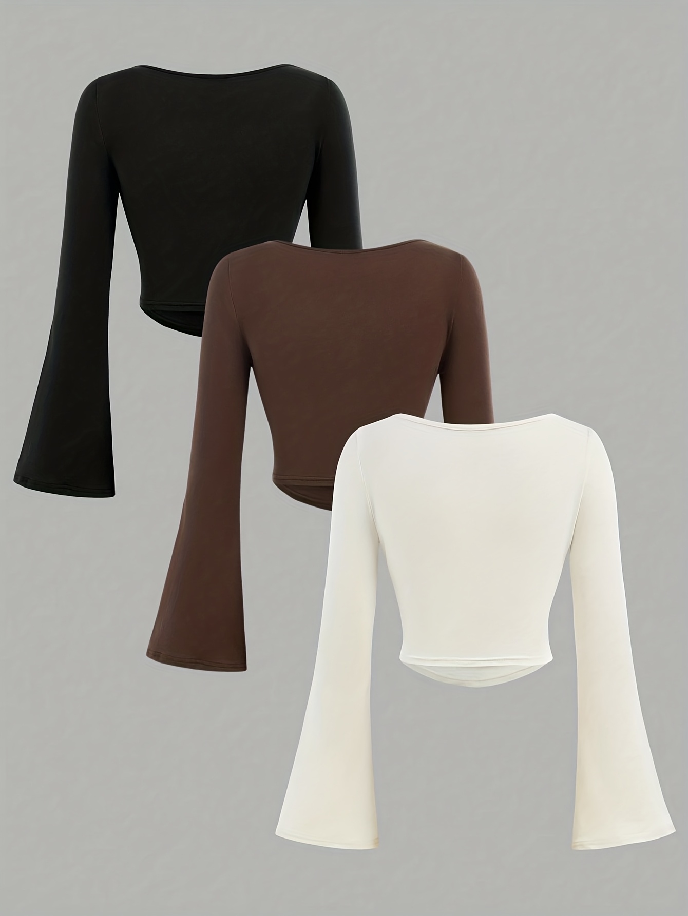 3pcs girls long sleeve   with puff sleeves   fit side pleated hem stretchy round neck blouses for fall casual formal outfits parties travel Product details 0