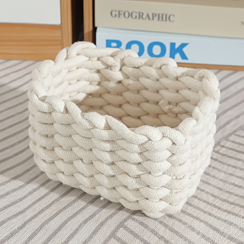 TEMU 1pc Rope Large Capacity Storage Basket - Multiple Color - Desktop Storage Basket - Suitable For Bathroom, Desktop And Bedroom Storage, Shelf Baskets