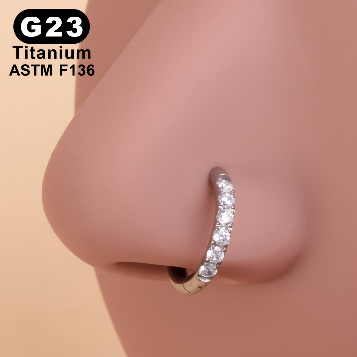 TEMU 1pc F136 G23 Titanium 1mm Thin Post Hinged Piercing Hoop, Zirconia Click Ring For Nostril Helix Tragus Cartilage Piercings Earring Body Jewelry