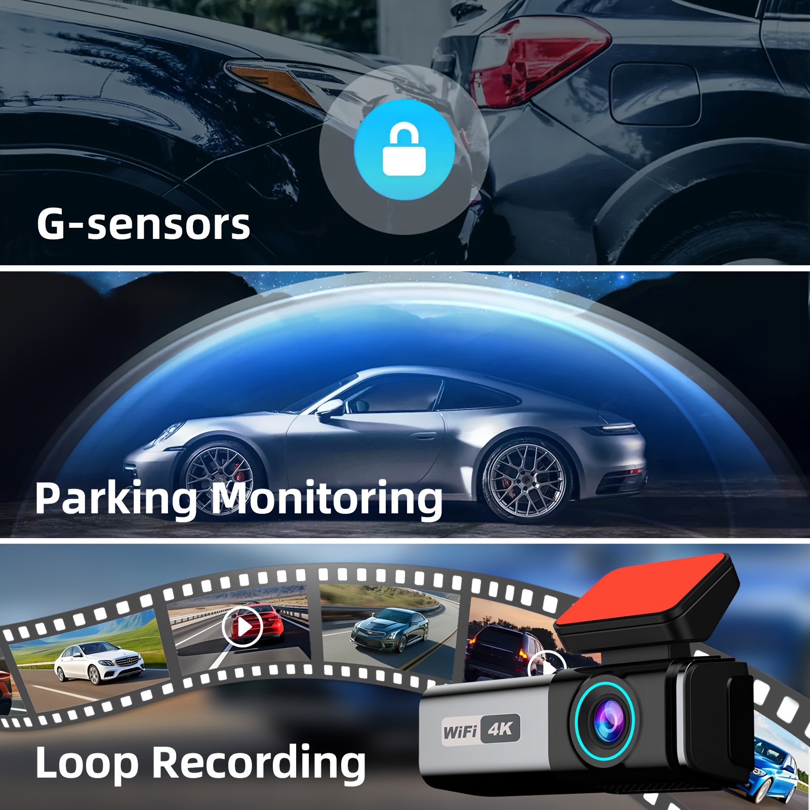 4K Vehicle Camera with 170° Ultra Wide-Angle Front Lens Featuring WDR Technology | G Sensor Impact Lock | Continuous Loop Recording | Night Vision, Wifi-Enabled Control for Any Vehicle