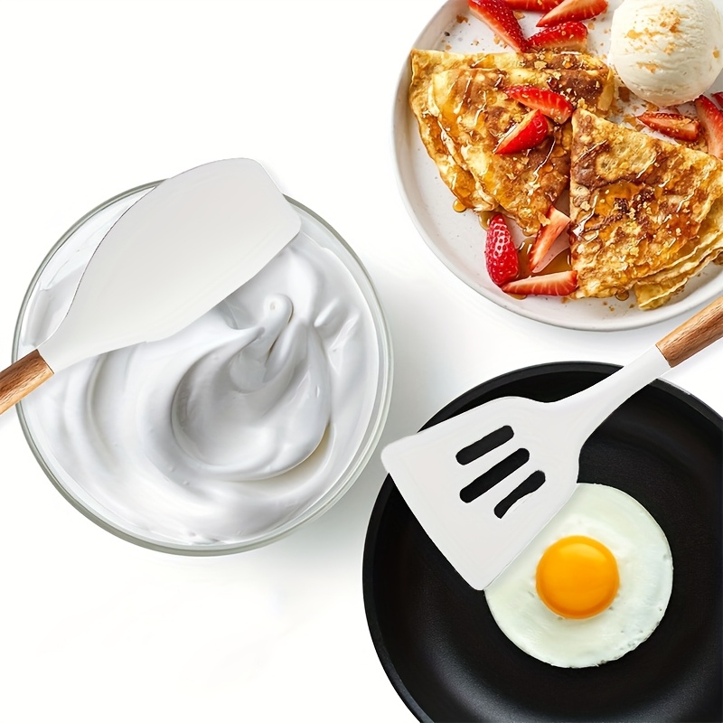 5pcs non stick kitchen utensil set with wooden handles   deep frying steak eggs 400 f heat resistant cooking tools details 3