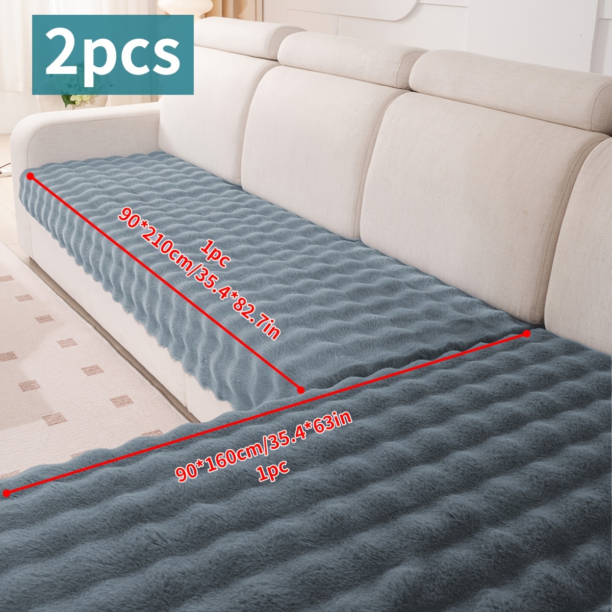 Image of 2pcs Modern Faux Rabbit Fur Sofa Covers, Pet-friendly Thick Plush Couch Protector With Non-slip Backing, Machine Washable, For Home Decor - Polyester, 300-350gsm, Couch Covers For Sofa
