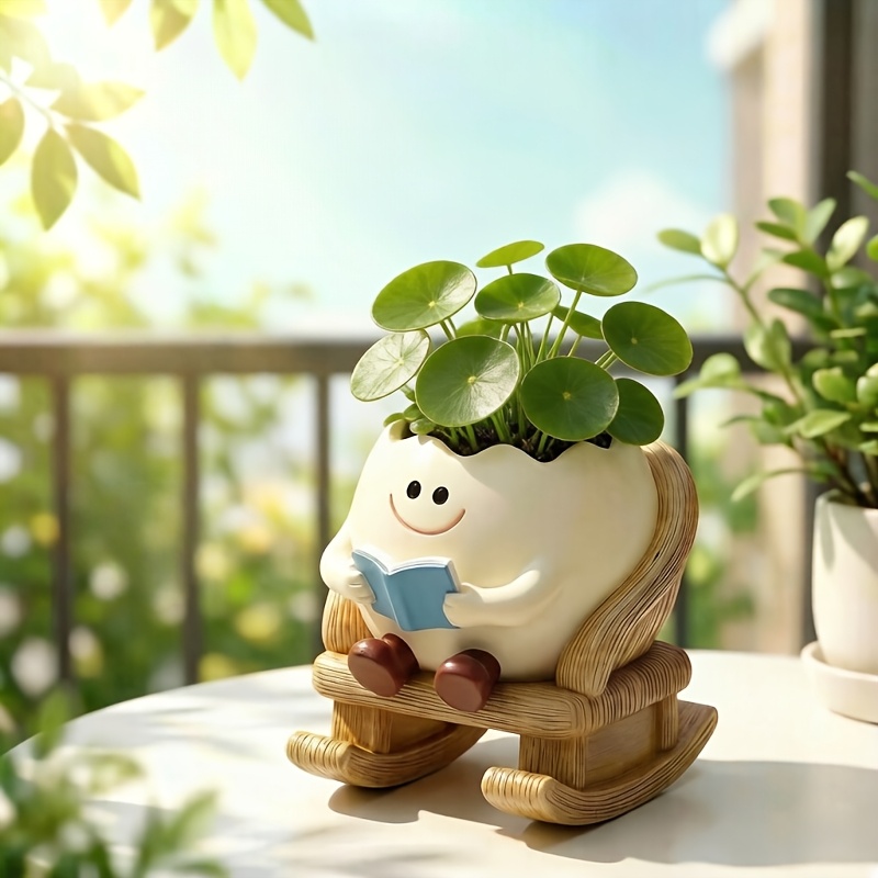TEMU Adorable Face Plant Resin Potted Planter, Flowerpot Plant Decorative Ornament, Home And Garden Succulent Planter, , Courtyard, And Balcony