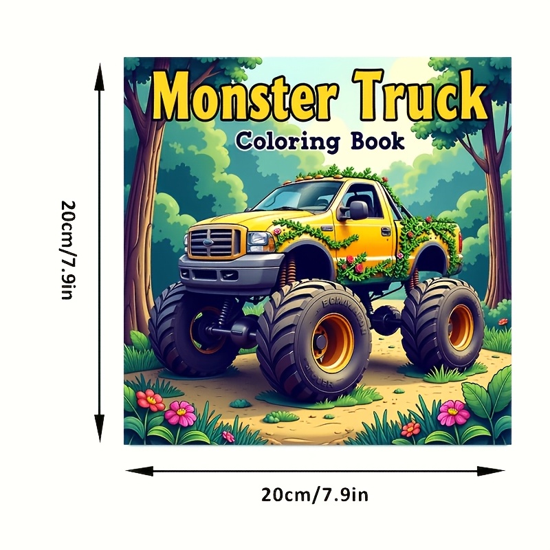 TEMU Monster Truck Adult Coloring Book, 24 Unique Black And White Illustrations Featuring Various Trucks, , Suitable For Adult Boys And Girls, A