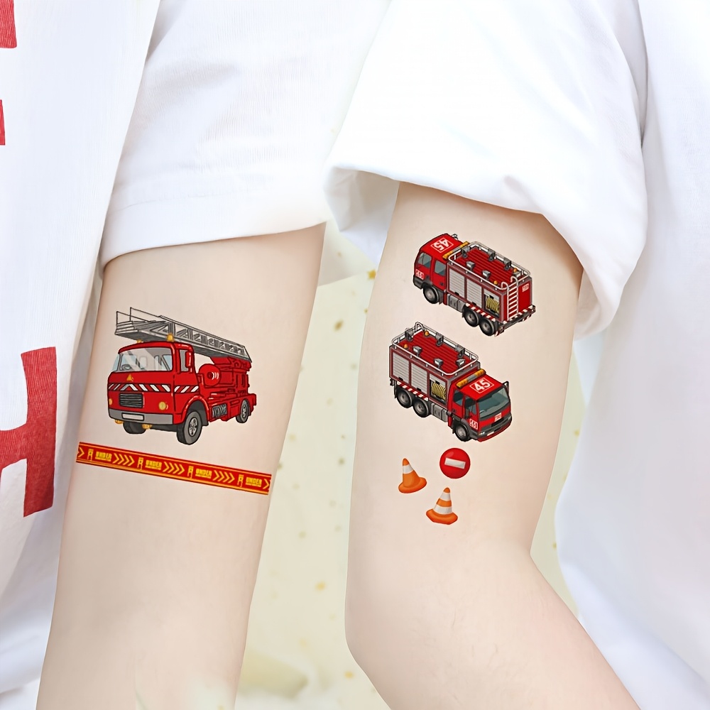 10 Temporäre Tattoos Für Kinder – Feuerwehrauto, Bagger & Co., Haut Freundlich & Wasserfest