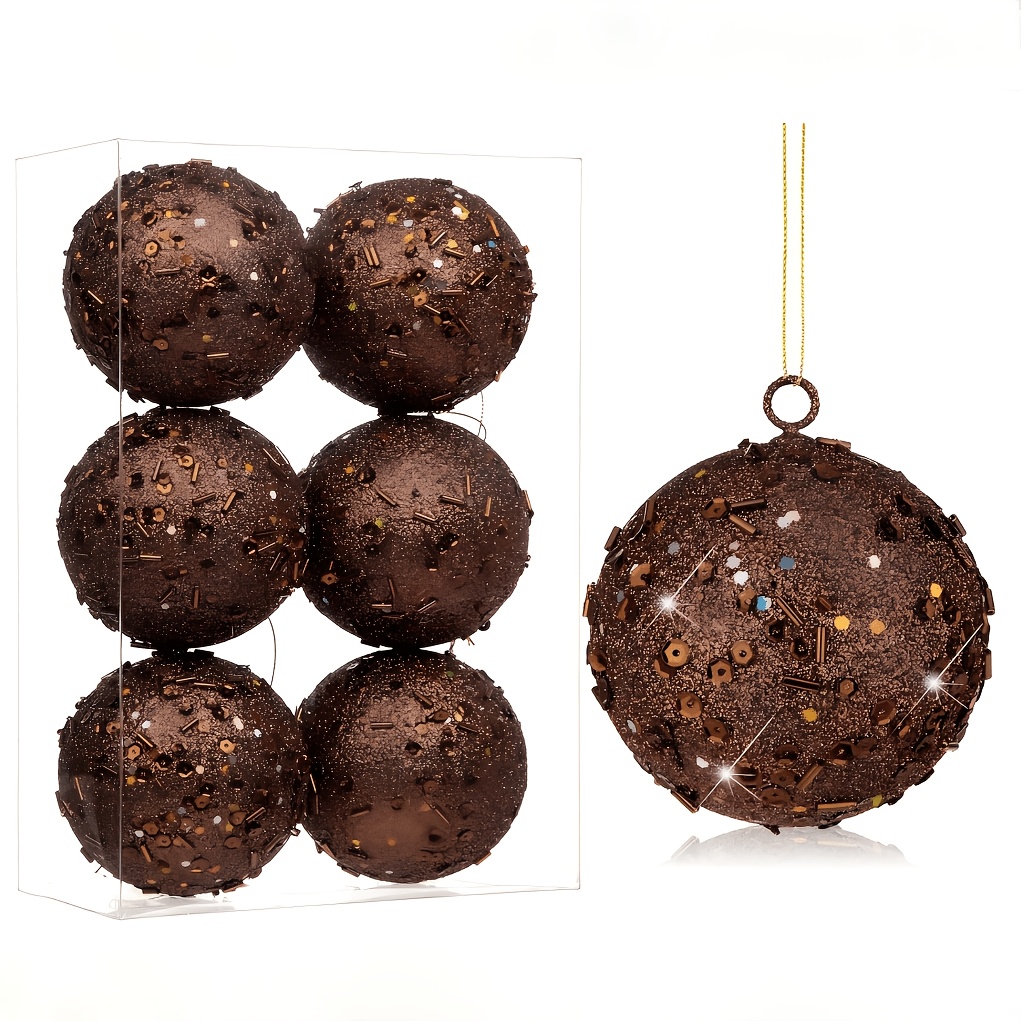 TEMU 6pcs Shatterproof Christmas Ball Ornaments Suitable For Christmas Tree Decorations, Elegant Round Hanging Baubles With Pvc Box Packaging,