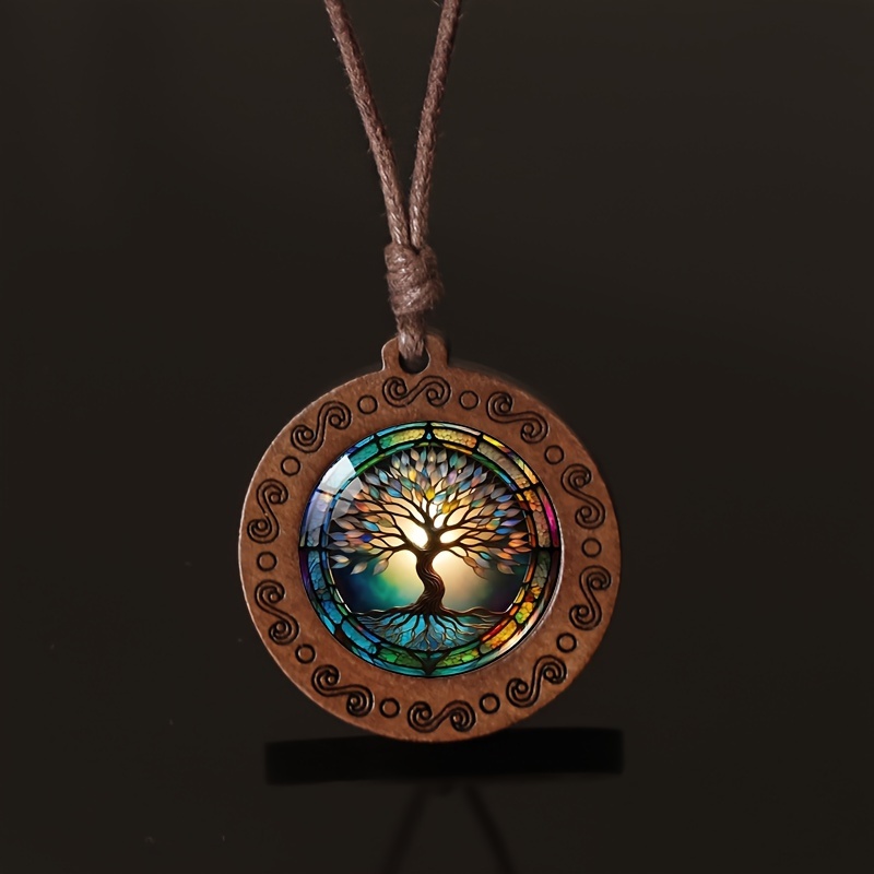 Handcrafted Bohemian Tree of Life Glass Pendant Necklace