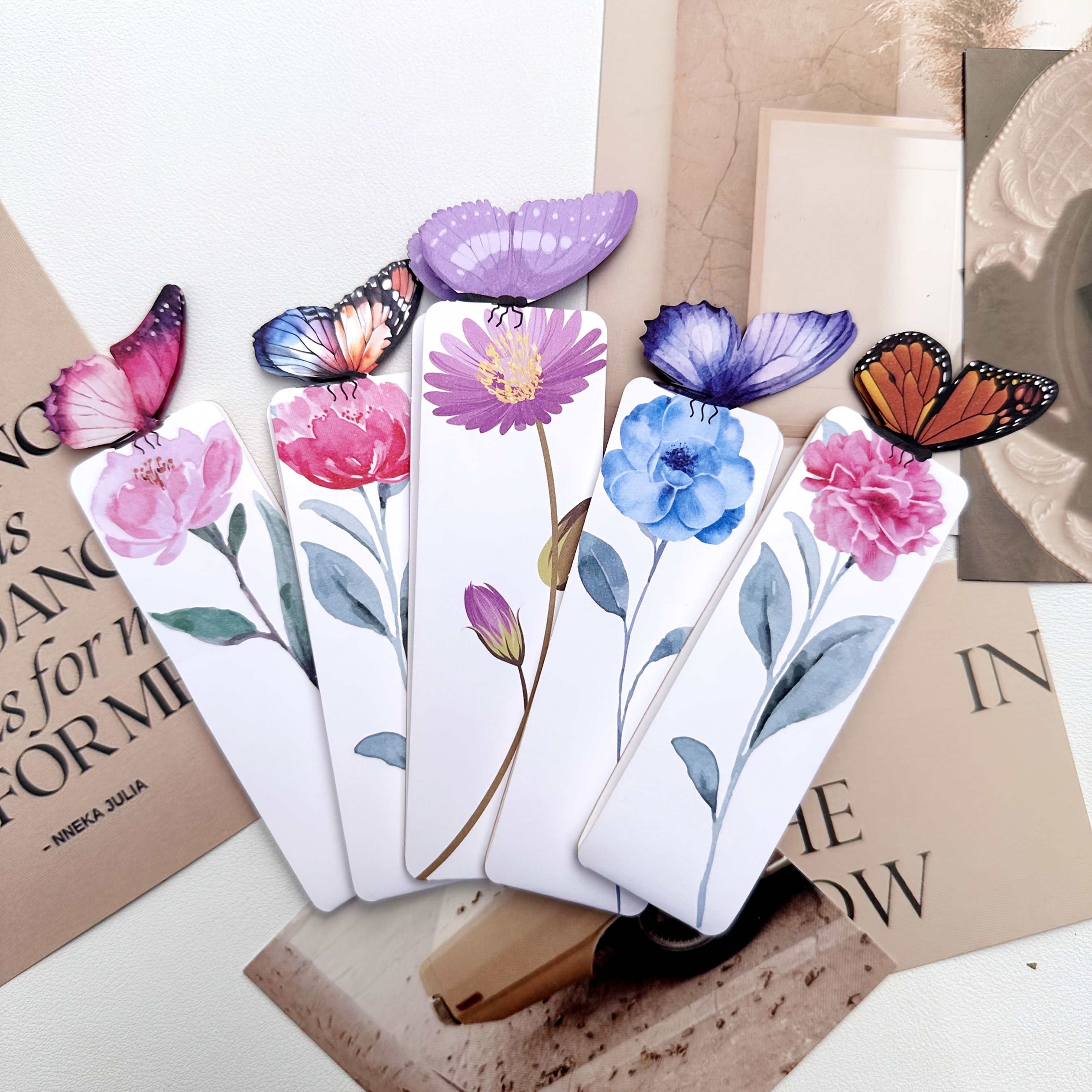 5pcs Creative Aesthetic Paper Bookmark, Fresh And Cute Student Reading Bookmark, With Message Card, Cultural And Creative Small Gift High-end