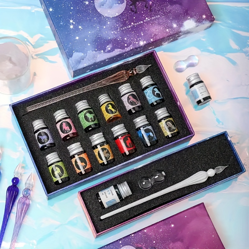 

Starry Night Glass Dip Pen Set - Crystal Ink Pens For Students, Stationery Gift Kit